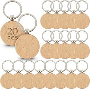 Porte-clés ronds en bois personnalisables pour loisirs créatifs, porte-clés DIY, décorations murales, étiquettes pour animaux de compagnie, supports vierges à graver, porte-clés en bois vierges ronds - Product Image 1
