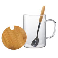 Nouveauté Tasse à café en verre personnalisée de 16 oz avec couvercle en bambou et cuillère, sublimation vierge, certifiée CE, passe au micro-ondes et au lave-vaisselle, unisexe