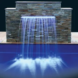 Edelstahl Innen wasser klinge Schwimmbad Künstlicher Wasser überlauf Brunnen Garten Led Wasserfall Dekoration