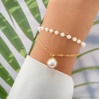 Ensemble de bracelets tendance en chaîne à maillons étoile, cœur et perle plaqués or pour femmes, bijoux de mode, accessoires de bracelet