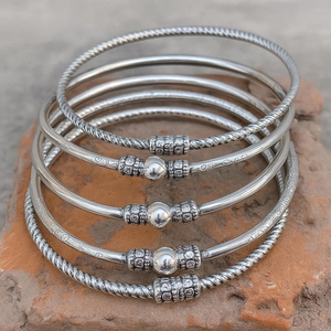 West <b>Indian</b> Sterling <b>Silver</b> <b>Bangle</b> Set Thick Boho <b>Bangles</b> Handmade Statement Jewelry Traditional Caribbean Inspired Stackable - Product Image 1