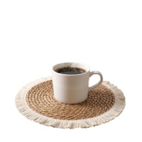 Sous-verre, set de table et dessous de pot personnalisables, résistants à la chaleur, durables, écologiques, en jonc naturel de style nordique, avec décoration à pompons