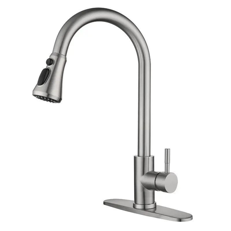 SUS304 stainless steel kitchen faucet pulling type cold and hot BRUSH water channel vegetable basin 