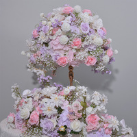 Boule de fleurs artificielles en tissu blanc, rose et violet pour la décoration d'événements, centres de table de mariage, arche et arrangement de table