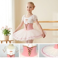 AL-T1810 Vente en gros de tutus de ballet pour enfants, rose et blanc, style fée, manches bouffantes, costume de danse pour filles, fabricant de costumes de ballet pour spectacles