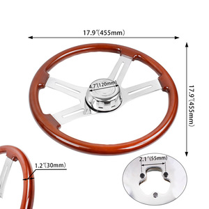 Volant Nanmu 17,9 pouces 455 mm 3 branches en alliage d'aluminium et bois, volant de voiture classique rétro - Product Image 1