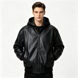 Custom <strong>Men's</strong> High Quality Faux Leather <strong>Puffer</strong> Jacket Winter Thick Foam Rubber Padded Masked Zip up Fashion Windproof Casual - Product Image 1