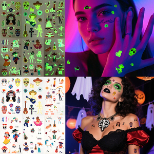 Tatouages temporaires phosphorescents en gros pour le Jour des Morts, autocollants corporels personnalisés imperméables à l'eau pour Halloween et les soirées Rave - Product Image 4
