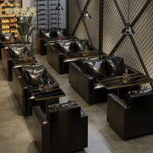 यू एल आकार रेस्तरां हुक्का लाउंज फर्नीचर बार कैफे बूथ पु चमड़े रात क्लब सोफे, पब बार कुर्सी और मेज काउंटर सेट - Product Image 1