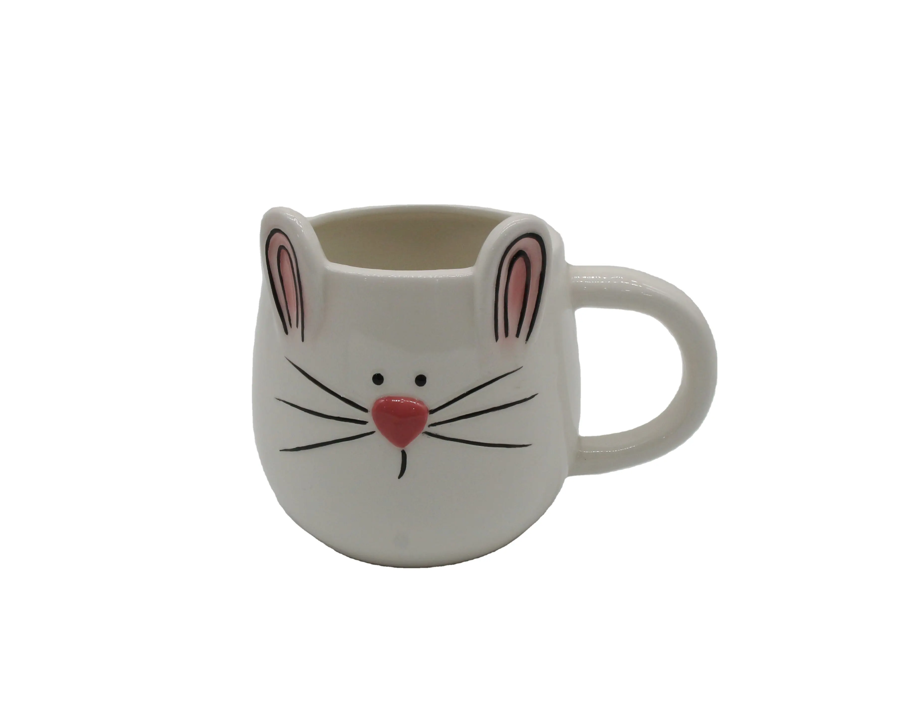 Custom accetta 3D naso goffrato a forma di coniglio ceramica tazza da caffè/ceramica tazza da tè/porcellana tazza da latte