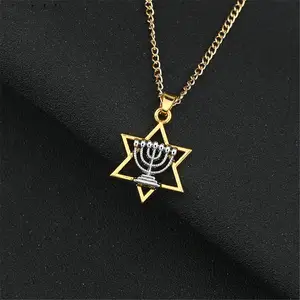 Star Of David Menorah Jewish Jewelry Judaica Hebrew Israel Faith Lamp Hanukkah Religious Pendant Necklace