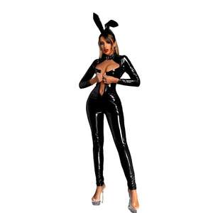 MOGlovers Open inguine y biancheria intima donna pelle verniciata olio brillante banca morta tuta acqua uniforme - Product Image 3