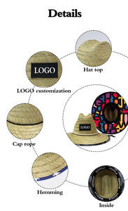 Sombrilla de verano para hombre al por mayor, sombrero de paja salvavidas de césped natural, parche con logotipo personalizado, sombrero de paja de playa de Panamá para surf y Safari - Product Image 4