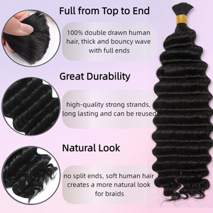 Cabello Humano Brasileño Virgen sin Procesar <span class=keywords><strong>de</strong></span> 100g, Doble Trama, para Trenzas y Extensiones, Cabello Humano Ondulado Profundo, Doble Trama - Product Image 2