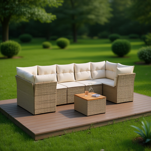 Ensemble de canapés de jardin en rotin beige avec housses amovibles, mobilier d'extérieur au design contemporain, coussins en mousse haute densité - Product Image 2