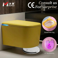 WC intelligent allongé de type P MUUPEG de haute qualité avec télécommande, fixation murale, siphon en P en céramique, double chasse d'eau et siège chauffant