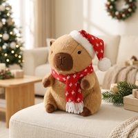 Peluche Capybara de Noël avec bonnet de Père Noël et écharpe à carreaux, jouet en peluche doux et rembourré, cadeau de fêtes