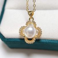Collier chaîne de pull unisexe avec pendentif trèfle en perle d'eau douce personnalisé, plaqué or et breloque en zircone, vente en gros, OEM ODM en vrac