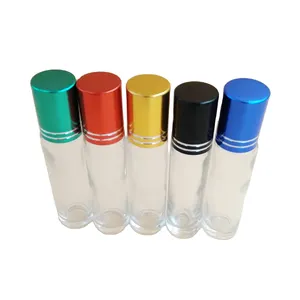 Kosmetische Verpackung Ätherisches Öl 5ml 10ml Matti erter klarer Bernstein mit Metall-Rollerball-Parfüm rolle auf Glasflasche