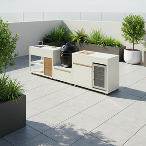 Barbecue Kamado Moderne en Acier Inoxydable Blanc 3-en-1 avec Allumage Électrique et Dispositif de Sécurité des Flammes, Ensemble de Meubles de Cuisine Extérieure pour Fêtes et Jardins - Product Image 4