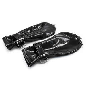 Schwarze Leder-Rückenhandschuhe SM Bondage Hundepfoten-Design Lackleder-Fesseln Erwachsenen-Sexspielzeug - Product Image 1