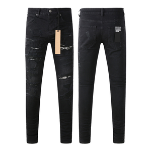 Jeans da <span class=keywords><strong>uomo</strong></span> di alta <span class=keywords><strong>moda</strong></span> nuovi pantaloni in Denim tinta unita a metà vita stile Hip Hop stampa Casual con foro lavato primavera KSUBIING - Product Image 1