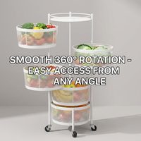 Étagère de rangement métallique rotative moderne à 5 niveaux, 360 degrés, gain de place, panier roulant pour fruits et légumes de cuisine