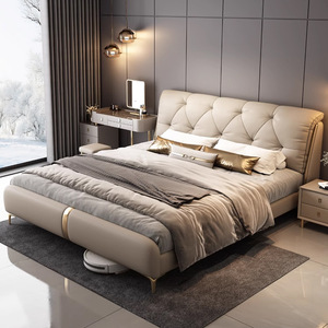 Lit double en cuir véritable de luxe léger avec tête de lit rembourrée, système de levage hydraulique à gaz et rangement, <span class=keywords><strong>pour</strong></span> chambre principale ou chambre de mariage - Product Image 2