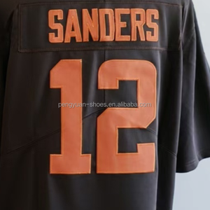 เสื้ออเมริกันฟุตบอลผ้ายีนส์แบบเย็บตะเข็บสีน้ำตาลเข้ม - Product Image 5