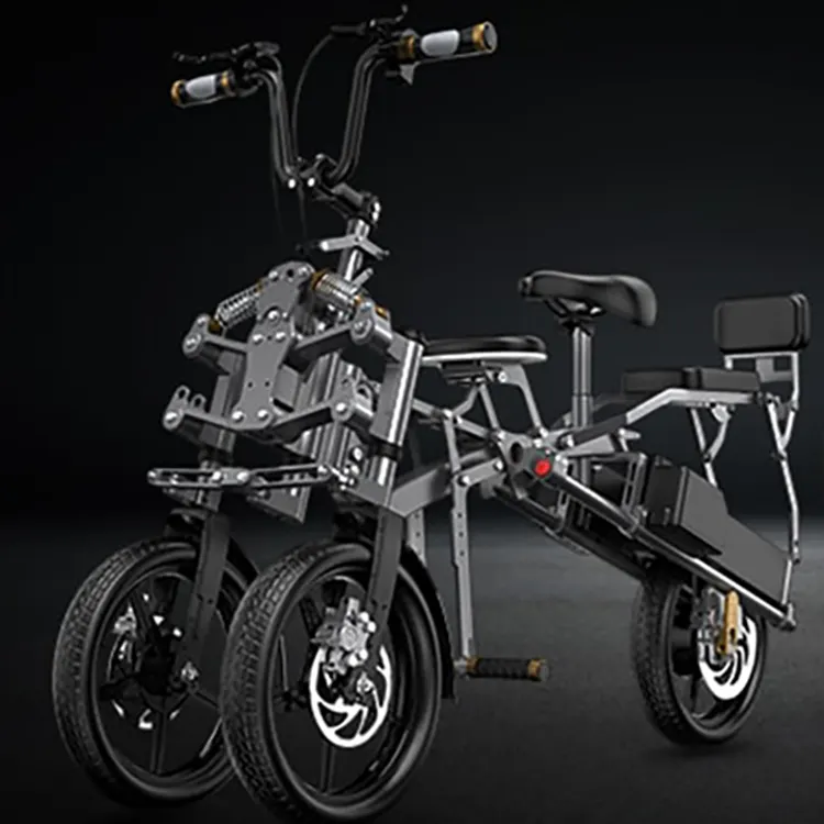 Su geçirmez üç tekerlekli bisiklet 3 tekerlekler yetişkin 14 inç 500w 48v ters elektrikli bisiklet 2024 katlanabilir elektrikli bisiklet çift piller