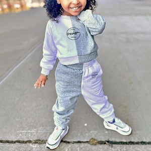 Conjunto de sudadera de 2 piezas para niños, chándal para niña pequeña, jersey con logotipo personalizado de bloque de Color de dos caras y chándal para correr - Product Image 3