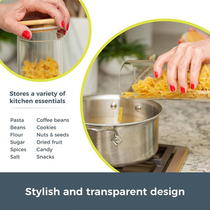 2200ml Kính Canister Bộ <span class=keywords><strong>3</strong></span> kín nắp tre cho mì ống Spaghetti ngũ cốc trà cà phê với nhãn và bàn chải thủy tinh lưu trữ <span class=keywords><strong>Jar</strong></span> - Product Image 4