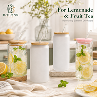 Gobelet en verre borosilicate 500 ml (16,9 oz) avec couvercle en bambou et paille réutilisable, personnalisable avec logo, pour café glacé, esthétique Bolong, vente en gros
