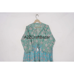 Floral main bloc imprimé coton robe mi-longue confortable léger col profond chaîne fermeture écologique Y2K Patchwork lavable - Product Image 6