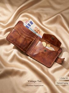 Vintage Genuine Leather Men's <b>Wallet</b> Retro Distressed Cowhide Bifold Purse Short Card Holder with Snap Button Luxury Clutch - Product Image 4