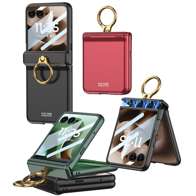 GKK Magnetic Fold Hinge Ring Anti-shock Phone Case Mix Colors Screen Protector for Motorola Razr 50/60 Ultra Thin PC Material