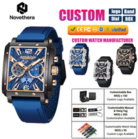 Montre chronographe de luxe carrée PD 1725 pour homme, étanche 5 ATM, montre sport à quartz tendance pour homme, bracelet en silicone, boîte incluse
