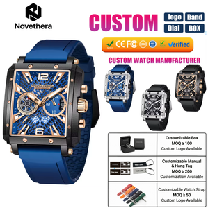 Reloj Cronógrafo de Lujo para Hombre PD 1725, Cuadrado, 5ATM Resistente al Agua, Deportivo, de Cuarzo, con Correa de Silicona, Caja de Regalo - Product Image 1