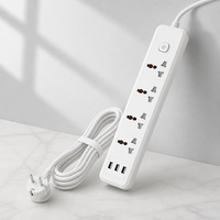 Multiprise industrielle universelle avec interrupteurs individuels et protection contre les surcharges, 5 prises CA et 3 ports USB, compatible prises US, UK, EU