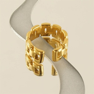 Anillos de puño al por mayor, joyería chapada en oro, anillos huecos ajustables de acero inoxidable para mujer - Product Image 4