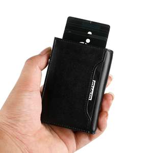 RFID 차단 가죽 빈티지 알루미늄 자동 팝업 카드 케이스 지갑 명함 홀더 - Product Image 1