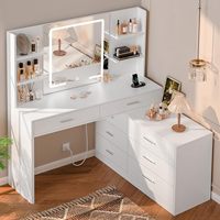Coiffeuse moderne à LED avec panneau intégré, rangement en bois et miroir éclairé pour chambre à coucher