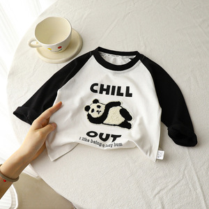 T-shirt à manches longues pour enfants, en pur coton, avec appliques d'animaux de dessin animé, pour garçons, vêtements de printemps et d'automne, chemise de base multicolore, 80cm-160cm - Product Image 3