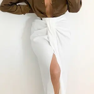 Mode Pakaian Baru Rok Kantor Wanita Rok Tengah Putih Ramping Celah Kerut Pinggang Tinggi