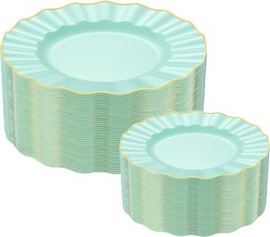 Platos Redondos Desechables de Plástico PS Ecológicos Personalizados con Borde Dorado, Colores Personalizados, Cantidad de Empaque al por Mayor para Bodas - Product Image 1