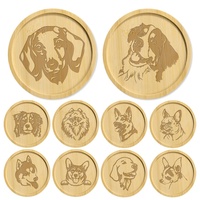 Tapis de boisson sculpté chien rond bambou sous-verre en bois gravé au Laser tapis de Table décor de cuisine cadeau mignon