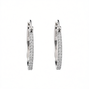 Orecchini a Cerchio in Argento 925 Placcato Oro Bianco con Cristalli e Micro Inserti di Strass per Donne, Modello Classico per Uso Quotidiano E3205 - Product Image 1