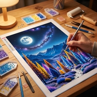 Kit de Peinture Diamant DIY sur Tissu - Motifs Rêves, Lune, Nuit, Montagnes, Arbres, Paysages - Art Mural Moderne Imprimé à Diamants Ronds pour Adultes
