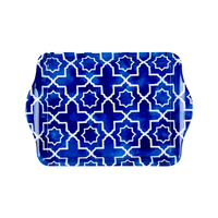 Ensemble de plateaux rectangulaires en mélamine en plastique bleu Assiette de buffet durable Plateaux incassables au design nordique pour servir en fête