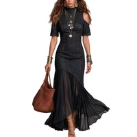 Nouvelle Robe Longue Décontractée et Élégante pour Femme, Style Printemps-Été, Épaules Dénudées, Manches Courtes Amincissantes, Ourlet en Maille à la Française